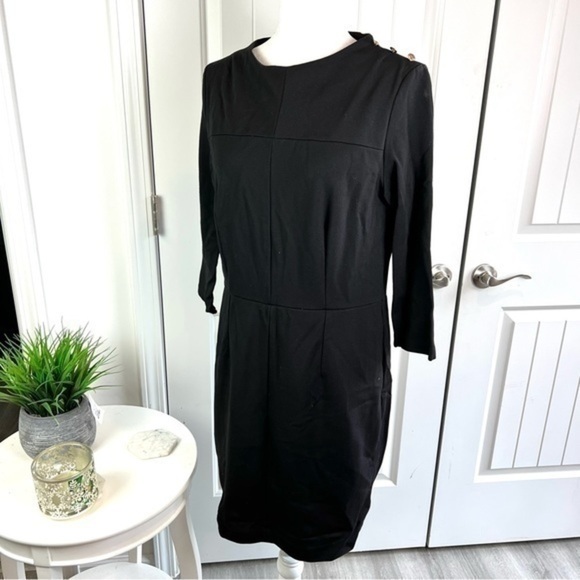 Tyler Boe Womens Sheath Dress Black Stretch Scoop Neck Back Zip Buttons M - Picture 2 of 12